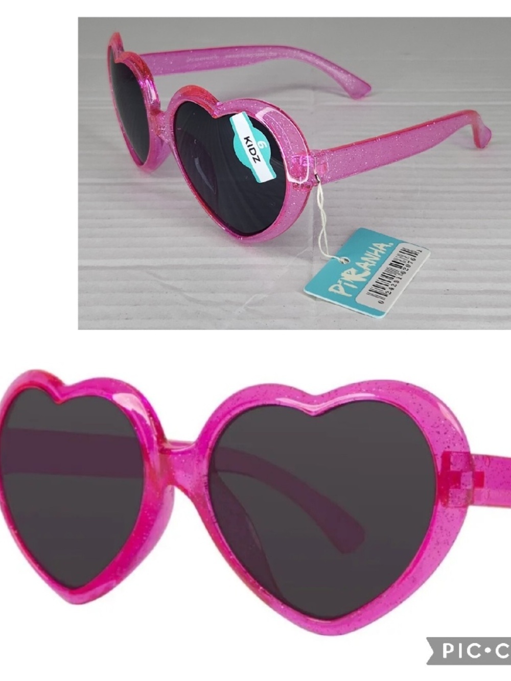 New Kidz Piranha 62076 Heart Shaped Pink Glitter Sunglasses UVA UVB Protection